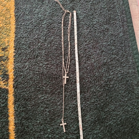 Double Cross Sterling Silver Drop Necklace - Picture 2 of 10